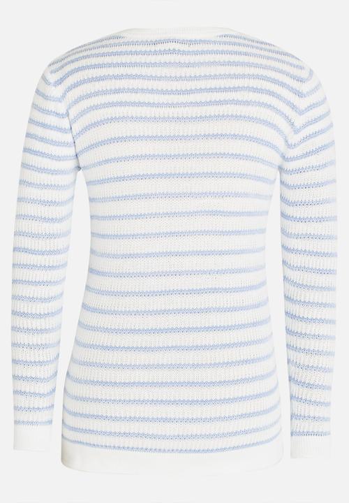 POLO - Ashleigh LS Striped Pullover Mid Blue