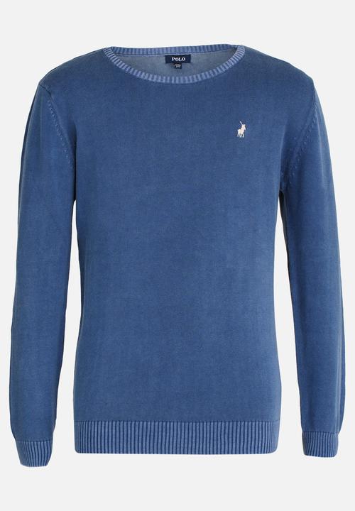 POLO - Ethan LS Crew Neck Pullover Mid Blue