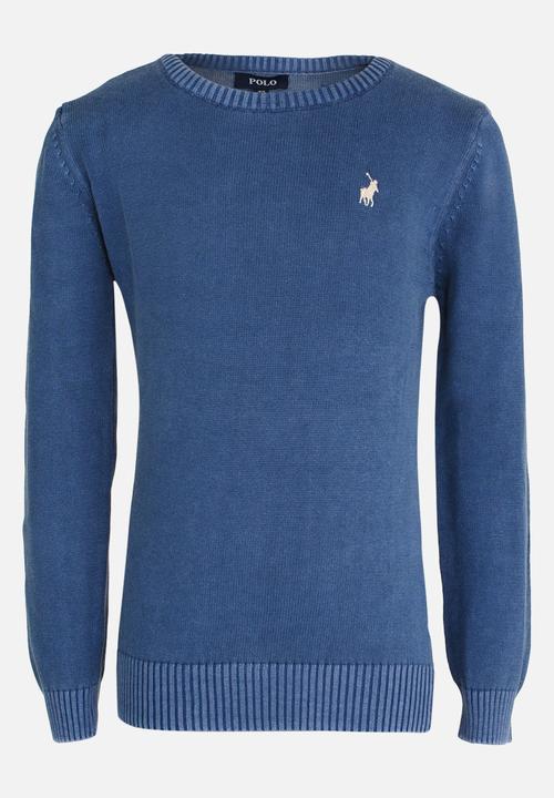 POLO - Ethan LS Crew Neck Pullover - Mid Blue