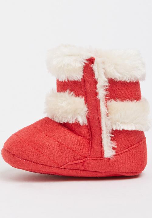 Pop Candy - Suede Boots With Pom Pom Detail Red