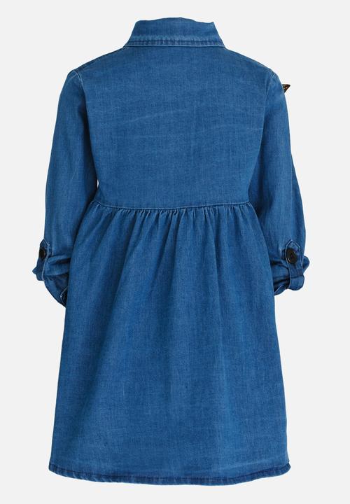 Pop Candy - Denim Dress with Embroidered Flower Blue