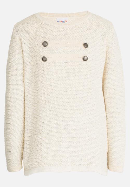 Pop Candy - Lurex Crew Neck Sweater Off White