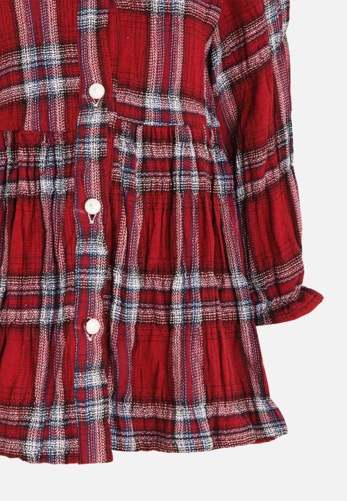 Pop Candy - Check Dress with Frill Detail Red