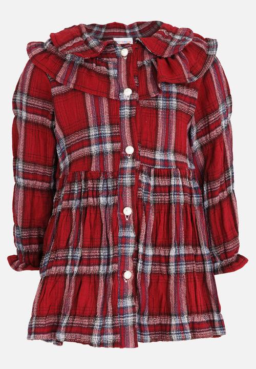 Pop Candy - Check Dress with Frill Detail Red