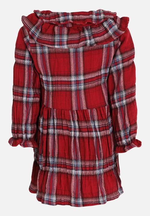 Pop Candy - Check Dress with Frill Detail Red