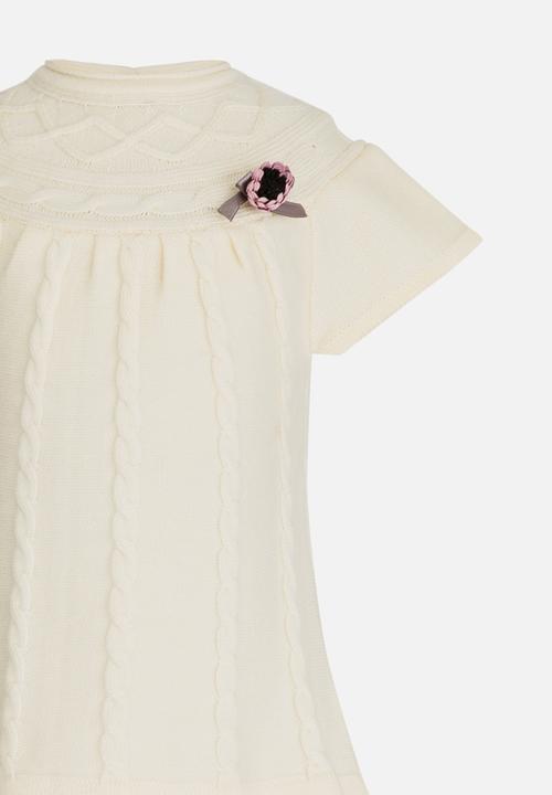 Pop Candy - Jersey Dress with Cable Knit Detail Beige