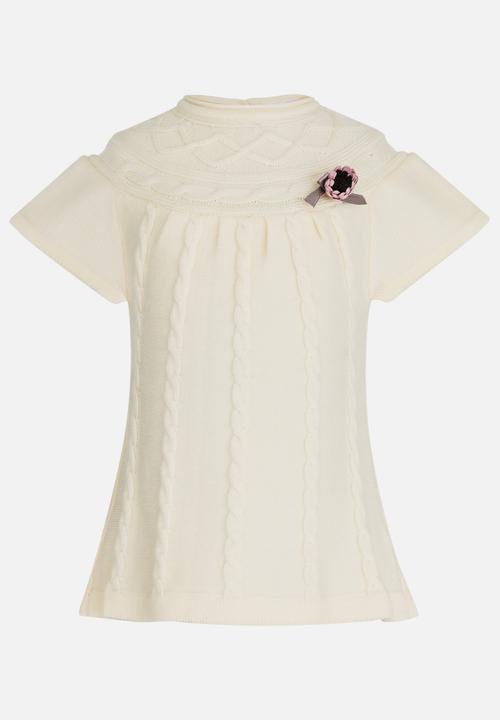 Pop Candy - Jersey Dress with Cable Knit Detail Beige