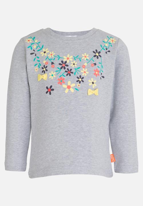 Pop Candy - Flower Printed Tee Pale Grey