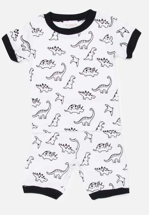 Pop Candy - Short Sleeve Dinosaur Printed Pj Set - White