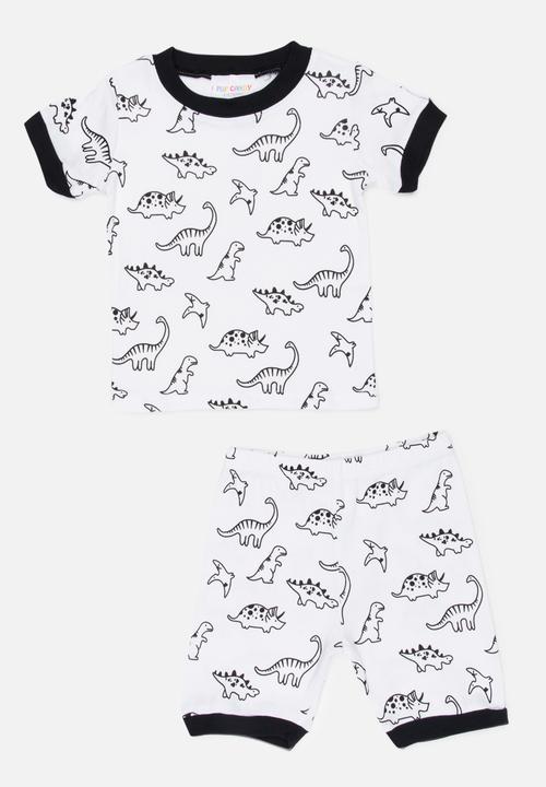 Pop Candy - Short Sleeve Dinosaur Printed Pj Set - White