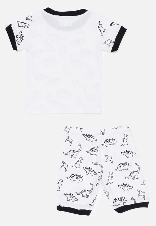 Pop Candy - Short Sleeve Dinosaur Printed Pj Set - White