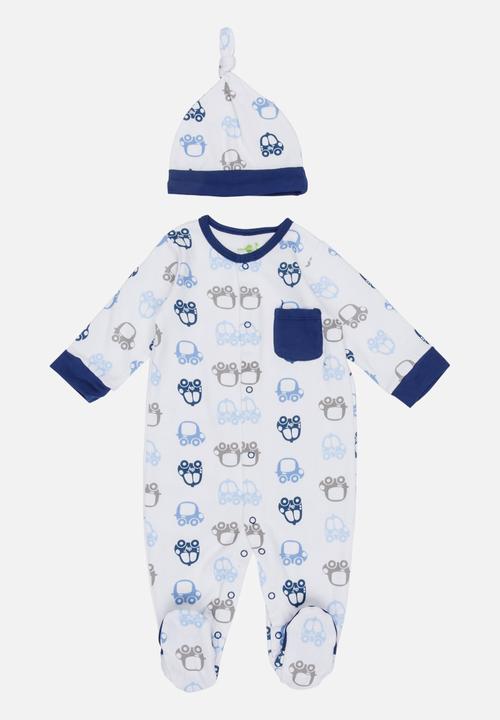 Pop Candy - Printed Bodysuit & Beanie Set Navy