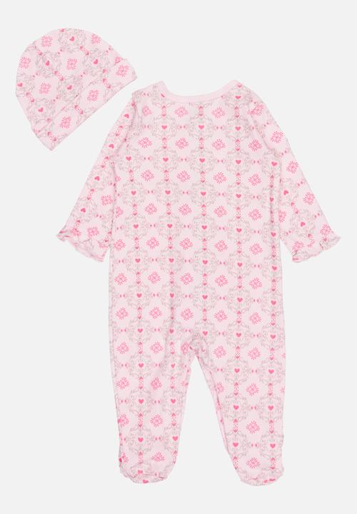 Pop Candy - Printed Bodysuit & Beanie Set Pale Pink