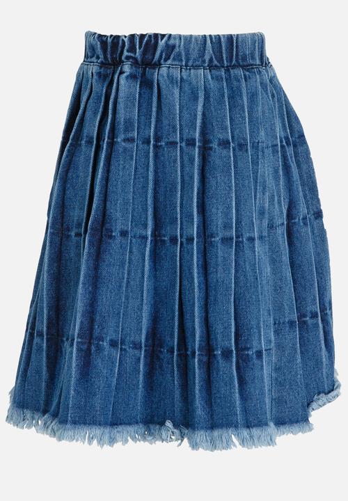 Pop Candy - Pleated Denim Skirt Blue