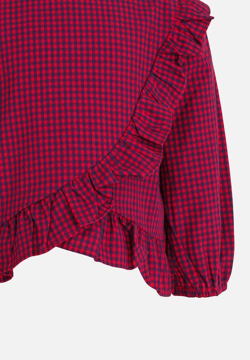 Pop Candy - Printed Frill Blouse Maroon