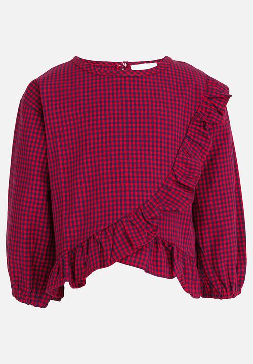 Pop Candy - Printed Frill Blouse Maroon