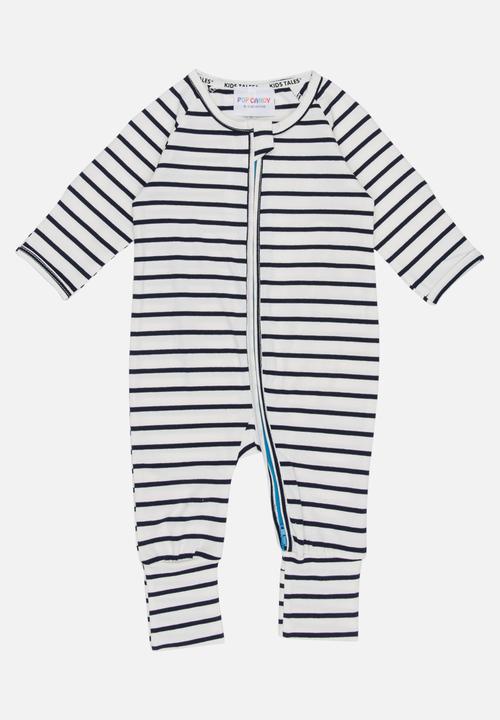 Pop Candy - Printed  Stripe Sleepsuit Black and White