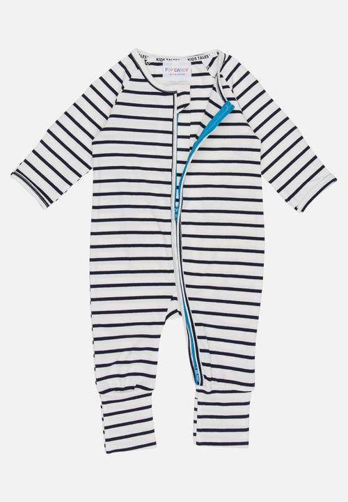 Pop Candy - Printed  Stripe Sleepsuit Black and White