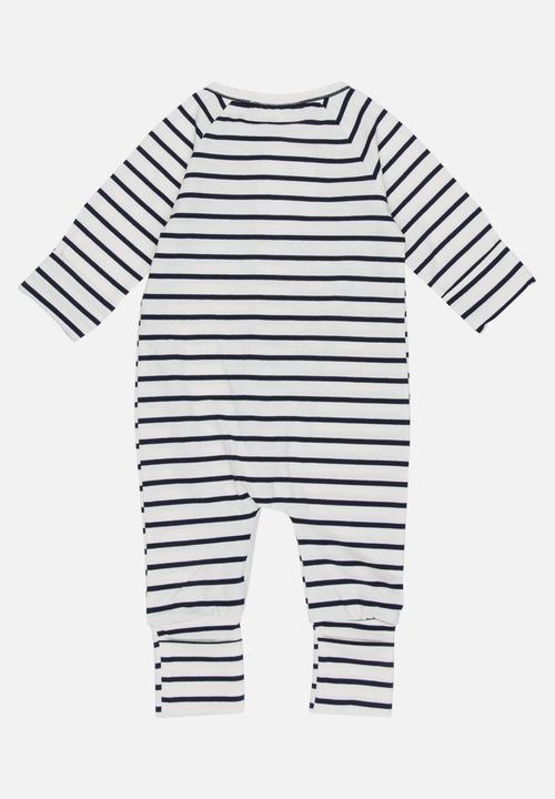 Pop Candy - Printed  Stripe Sleepsuit Black and White