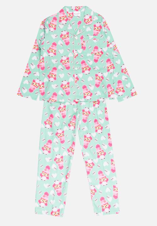Pop Candy - Printed Flannel PJ Set -Mint/pink