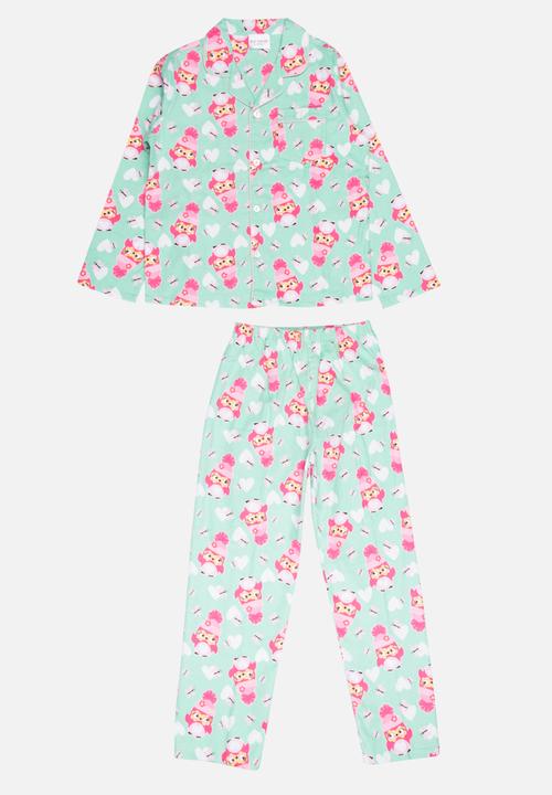 Pop Candy - Printed Flannel PJ Set -Mint/pink