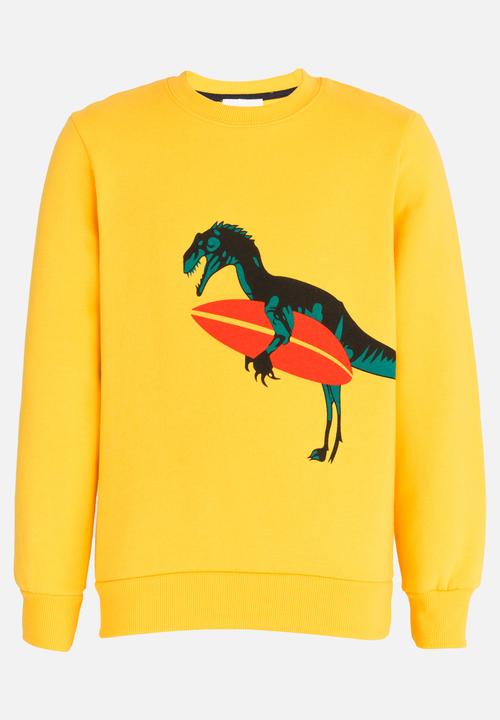 Pop Candy - Printed Dino Sweat Top Yellow