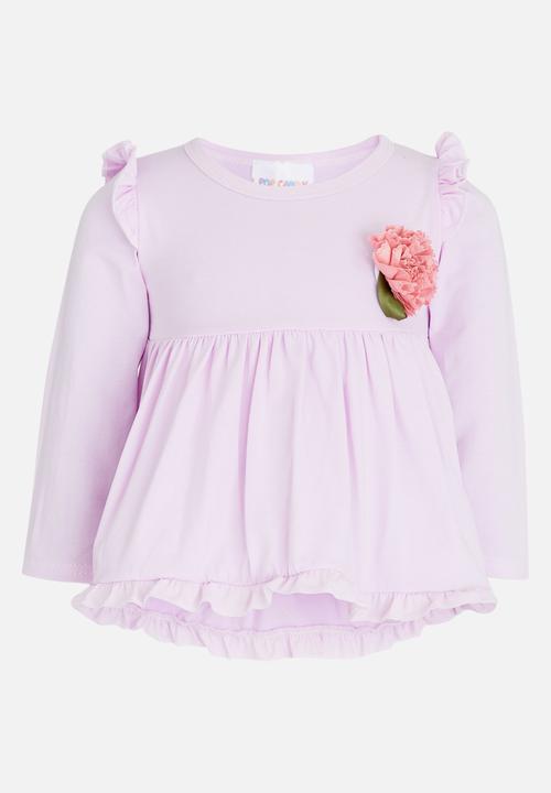 Pop Candy - Long Sleeve Frill Top Pale Purple
