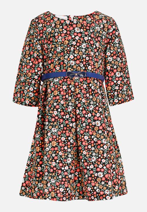Pop Candy - Long Sleeve  Belted Dress Multi-colour