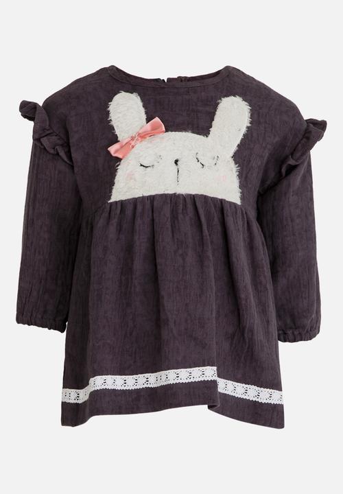 Pop Candy - Printed Long Sleeve Dress Grey