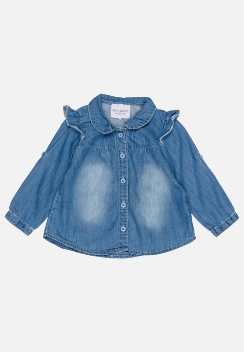 Pop Candy - Long Sleeve Denim Blouse Blue