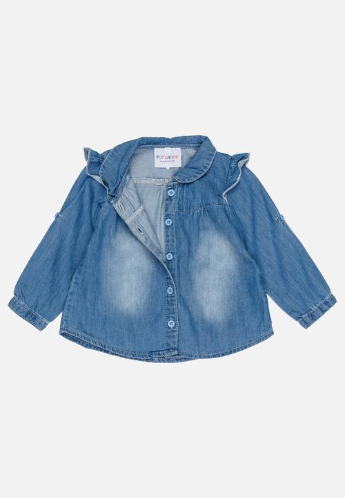 Pop Candy - Long Sleeve Denim Blouse Blue