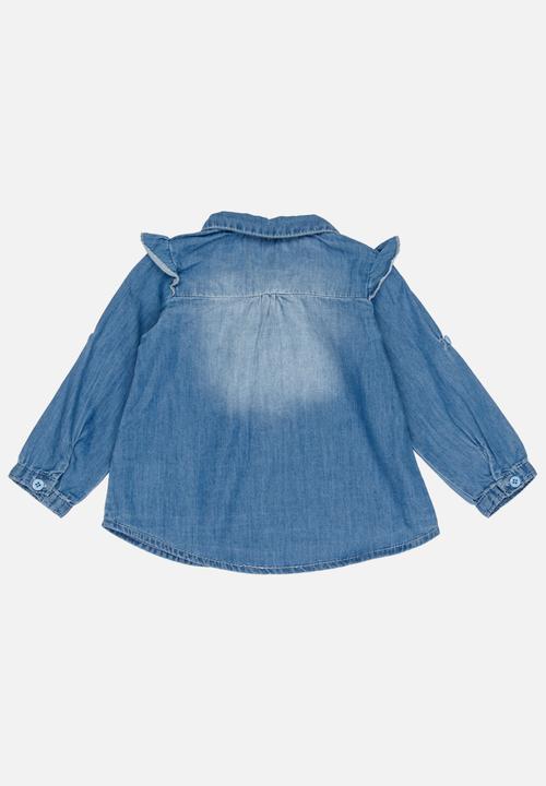 Pop Candy - Long Sleeve Denim Blouse Blue