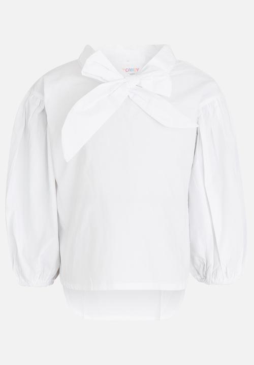 Pop Candy - Pussy Bow Blouse White