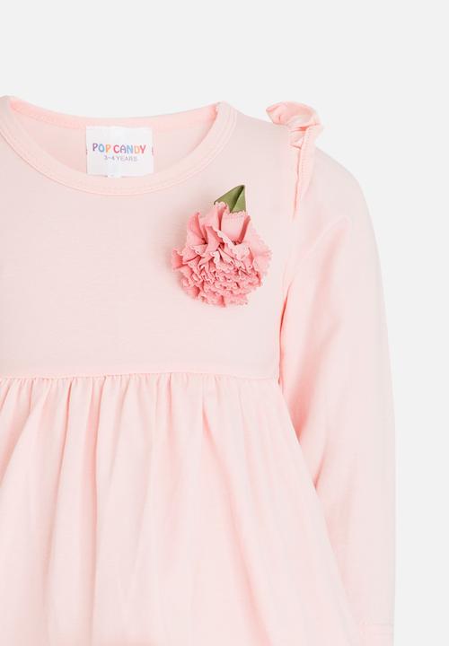 Pop Candy - Long Sleeve Frill Top Pale Pink