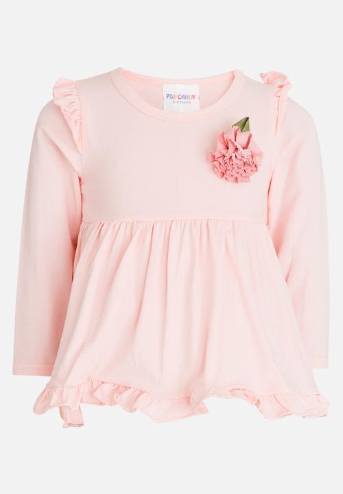 Pop Candy - Long Sleeve Frill Top Pale Pink