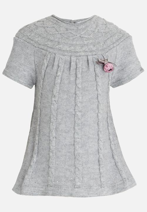 Pop Candy - Jersey Dress with Cable Knit Detail Grey