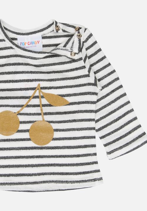 Pop Candy - Long Sleeve Stripe Tee Grey