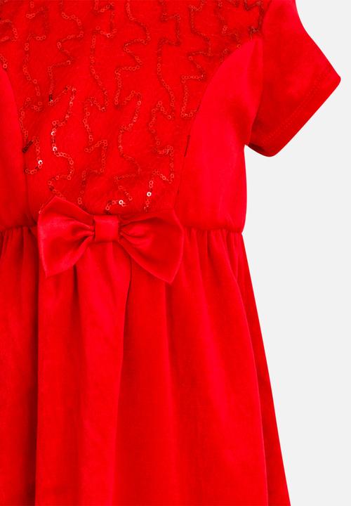 Pop Candy - Velour dress with bow detail - red