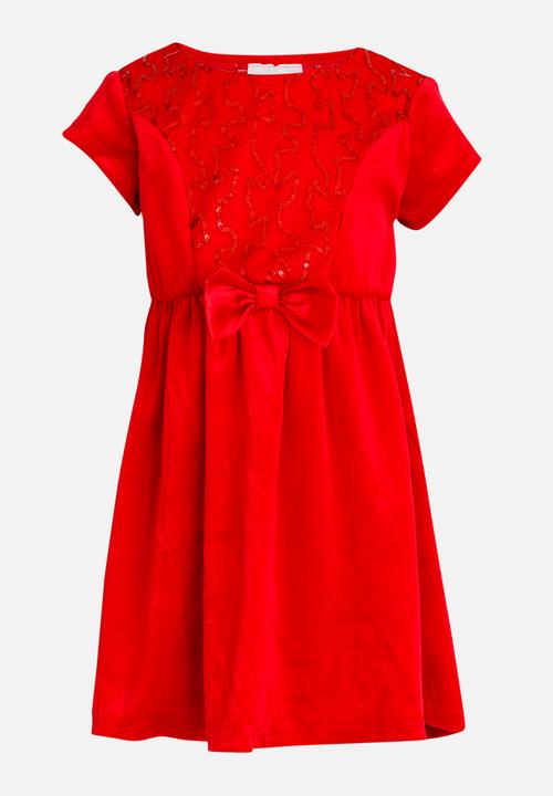 Pop Candy - Velour dress with bow detail - red