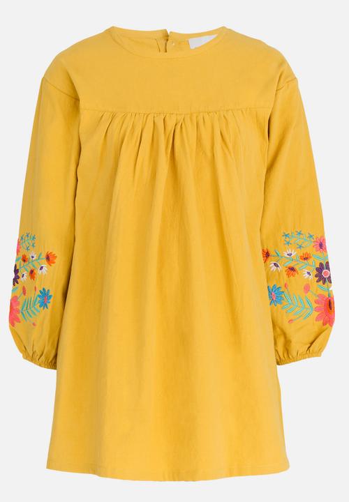 Pop Candy - Printed Long Sleeve Dress Yellow