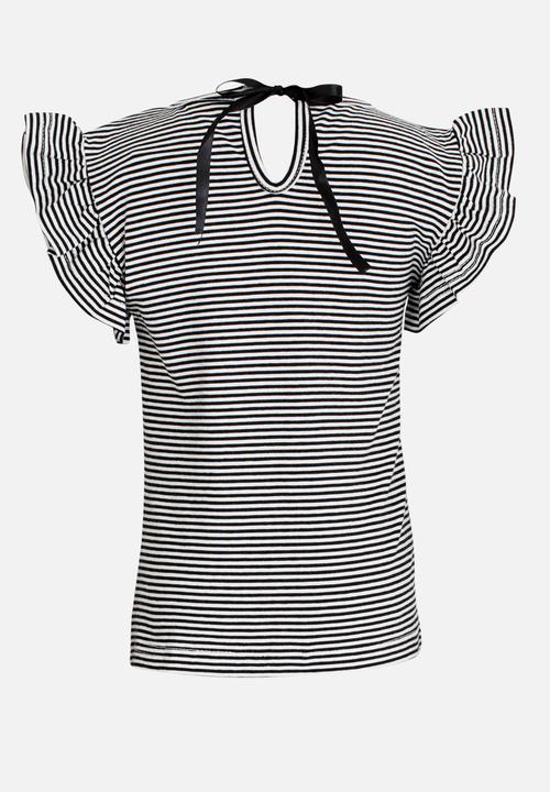 Pop Candy - Short sleeve tee with frill - black & white