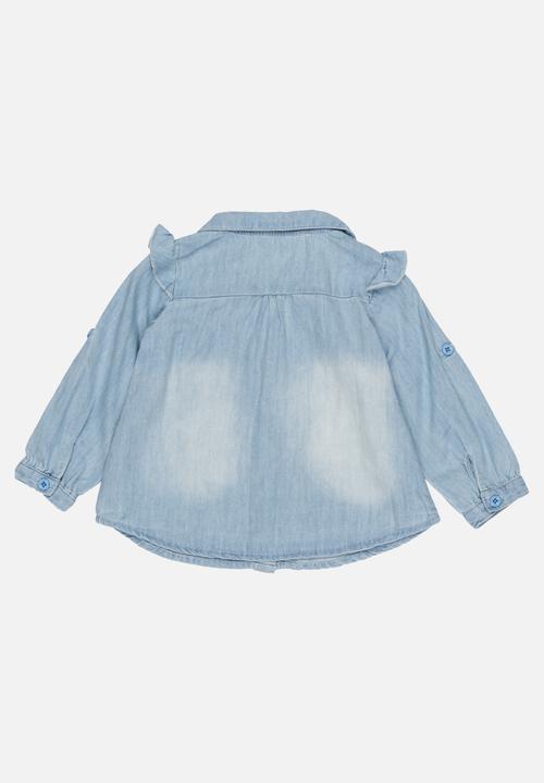 Pop Candy - Long Sleeve Denim Blouse Pale Blue