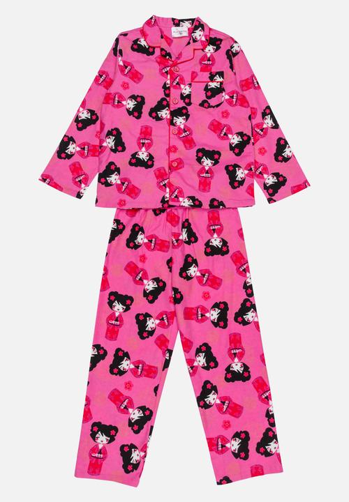 Pop Candy - Printed Flannel PJ Set Dark Pink Multi