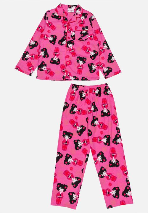 Pop Candy - Printed Flannel PJ Set Dark Pink Multi