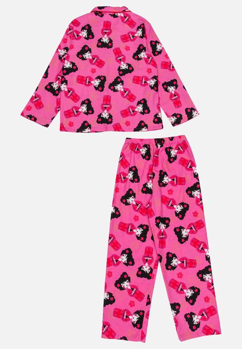 Pop Candy - Printed Flannel PJ Set Dark Pink Multi
