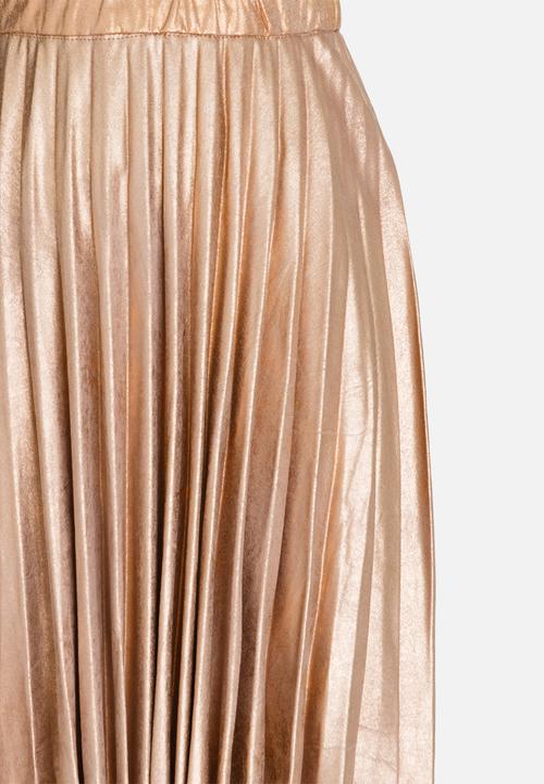 MINOTI - Pleated Suede Skirt with Crackled Metallic Print Silver