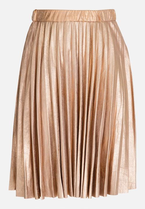MINOTI - Pleated Suede Skirt with Crackled Metallic Print Silver