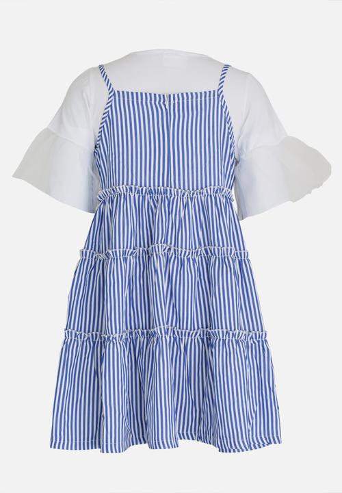 Pop Candy - Tiered Stripe Dress Blue