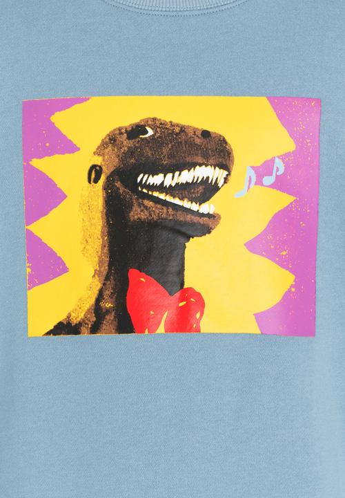 Pop Candy - Printed Dino Sweat Top Pale Blue