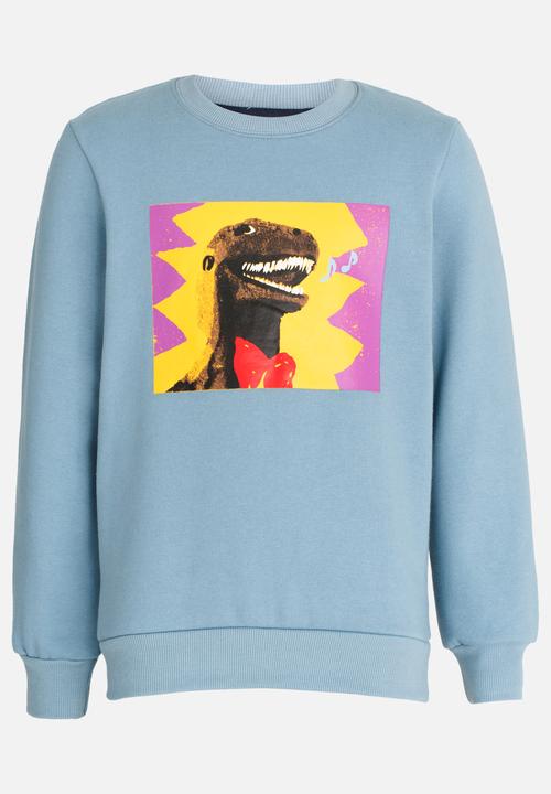 Pop Candy - Printed Dino Sweat Top Pale Blue